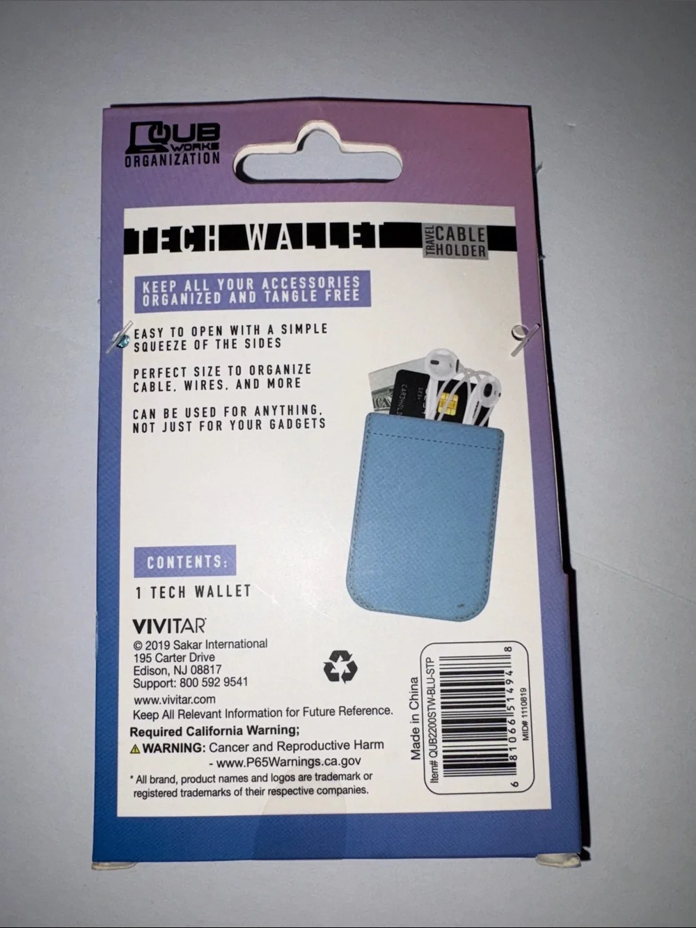 Tech Wallet Travel Cable Holder - Blue